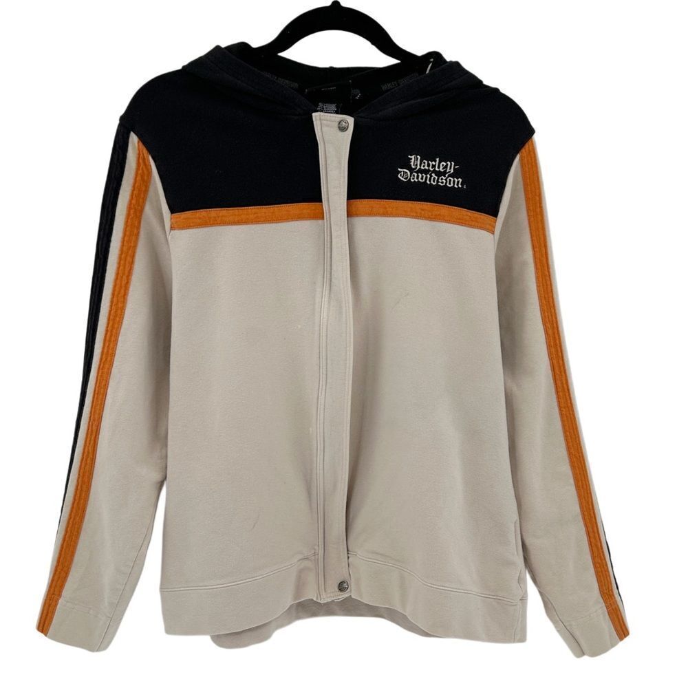Harley Davidson Motorcycle Vintage Zip Up Beige Orange and Black Jacket Size 1W